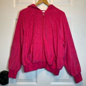 Offline by Aerie Terry Full Zip Hoodie Women's XS Pink Fleece Gorpcore Beach